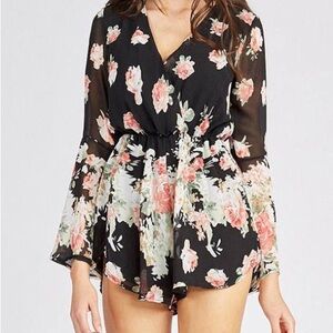 Floral Print Deep V-Neck Romper